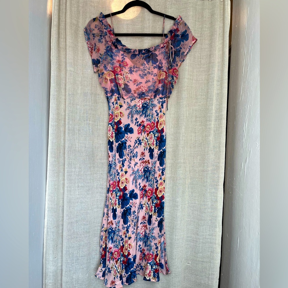 Silk Floral Pink and Blue Dress by Plenty